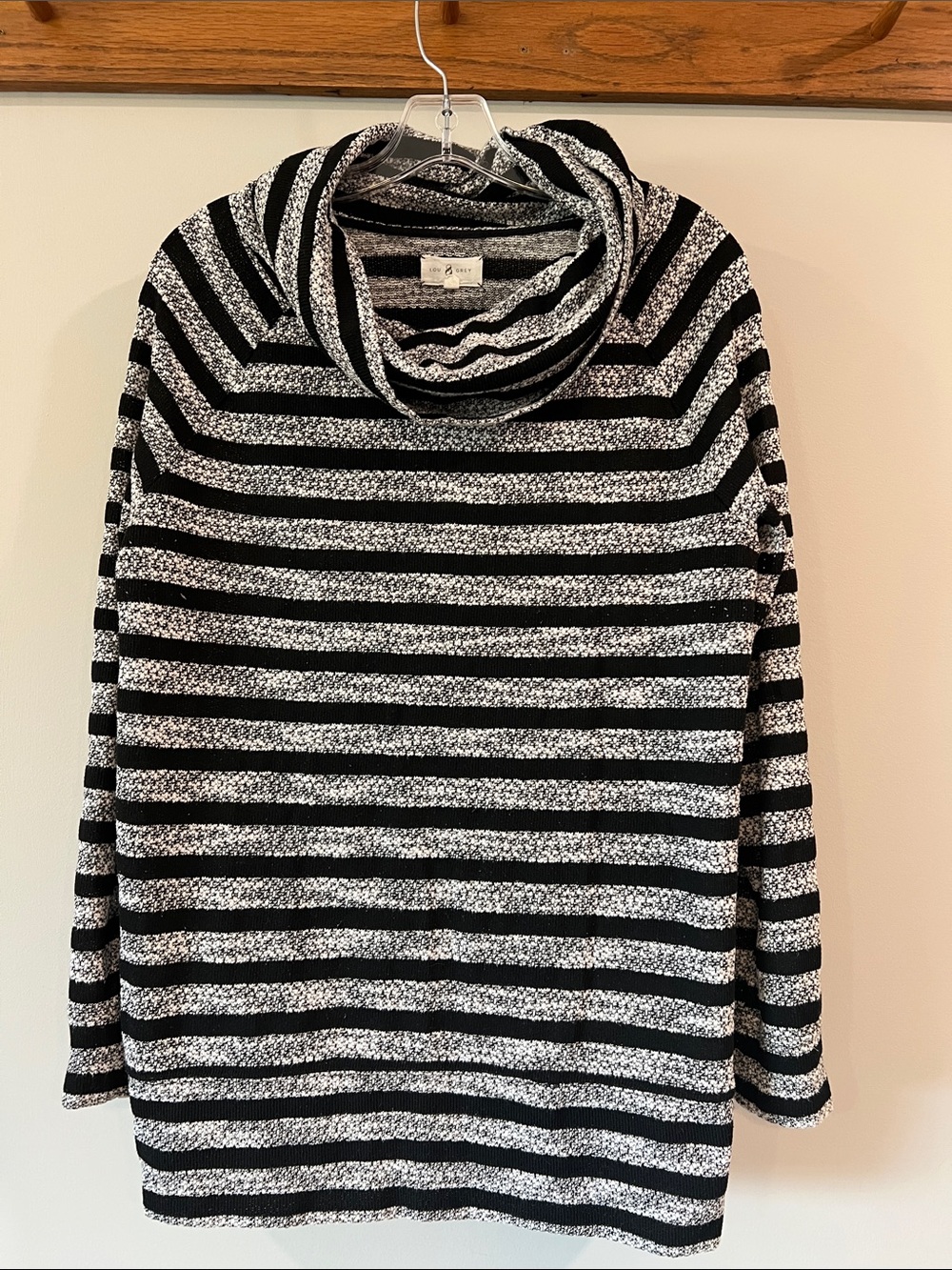 Lou & Grey - L, Black and White Striped Cowl Neck Sweater, chunky, large cowl